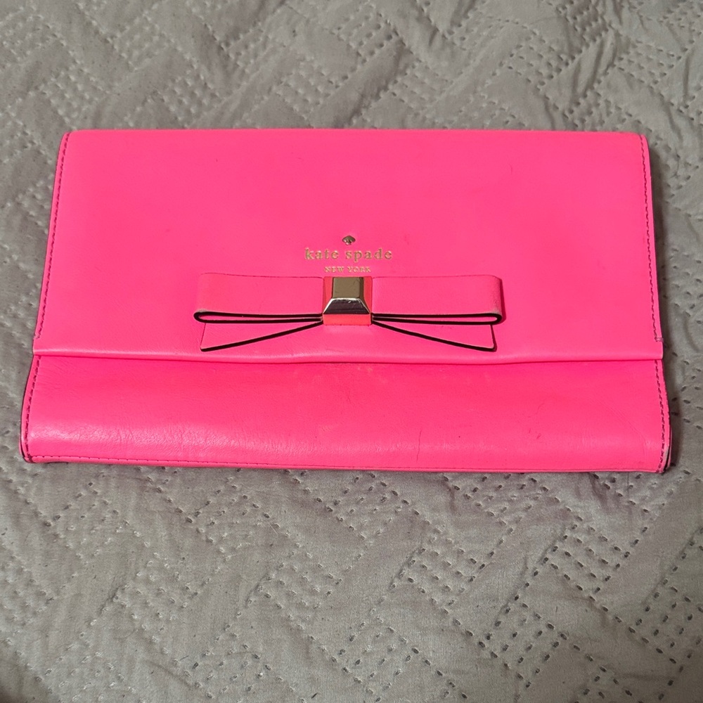 Kate Spade Neon Pink Clutch with Bow Detail